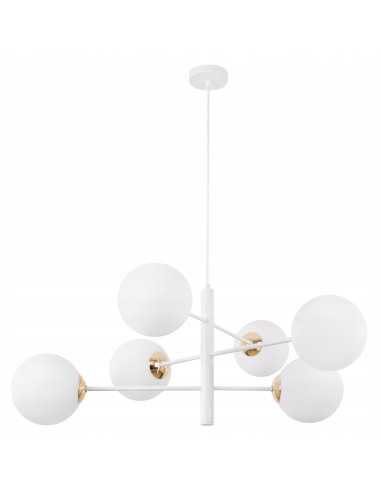 Lampa wisząca VICENZA w zjawiskowym stylu glamour z białymi kloszami do nowoczesnych wnętrz i eleganckich przestrzeni.