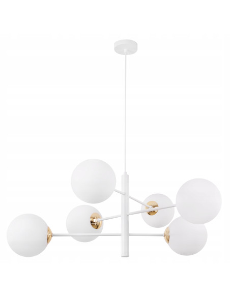 Lampa wisząca VICENZA w zjawiskowym stylu glamour z białymi kloszami do nowoczesnych wnętrz i eleganckich przestrzeni.