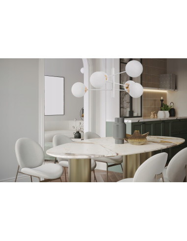 Lampa wisząca VICENZA w zjawiskowym stylu glamour z białymi kloszami do nowoczesnych wnętrz i eleganckich przestrzeni.