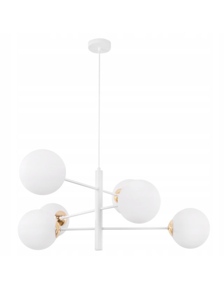 Lampa wisząca VICENZA w zjawiskowym stylu glamour z białymi kloszami do nowoczesnych wnętrz i eleganckich przestrzeni.