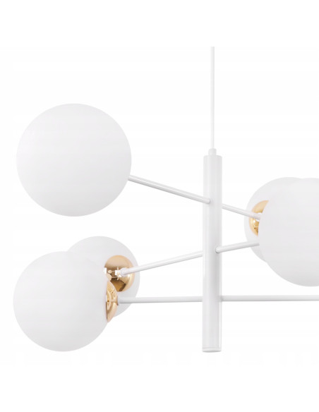 Lampa wisząca VICENZA w zjawiskowym stylu glamour z białymi kloszami do nowoczesnych wnętrz i eleganckich przestrzeni.