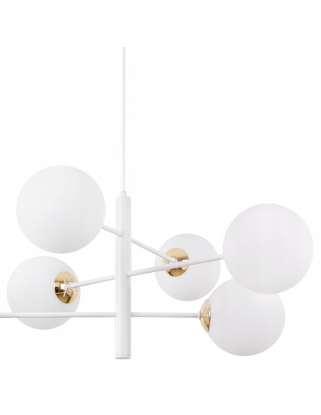 Lampa wisząca VICENZA w zjawiskowym stylu glamour z białymi kloszami do nowoczesnych wnętrz i eleganckich przestrzeni.