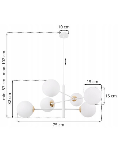 Lampa wisząca VICENZA w zjawiskowym stylu glamour z białymi kloszami do nowoczesnych wnętrz i eleganckich przestrzeni.