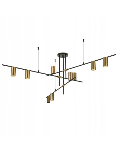 Lampa wisząca Arizona w złocie i czerni, 9-punktowa, elegancka do biura i jadalni, nowoczesny styl od Light Prestige