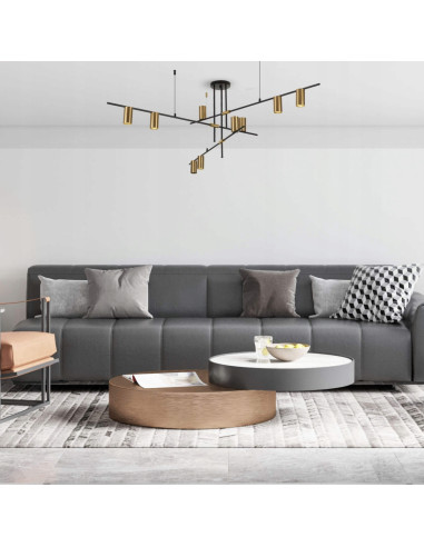 Lampa wisząca Arizona w złocie i czerni, 9-punktowa, elegancka do biura i jadalni, nowoczesny styl od Light Prestige