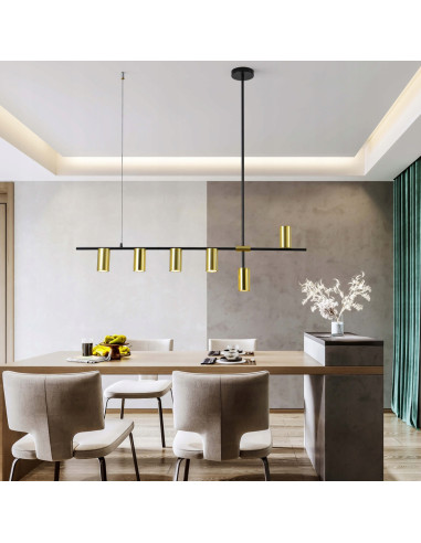 Lampa wisząca Arizona w złote klosze na czarnej belce - nowoczesność i elegancja dla każdego wnętrza od Light Prestige