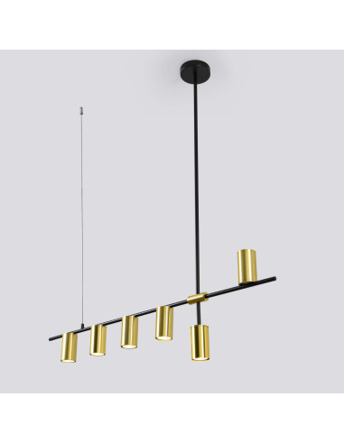 Lampa wisząca Arizona w złote klosze na czarnej belce - nowoczesność i elegancja dla każdego wnętrza od Light Prestige