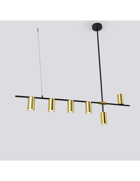 Lampa wisząca Arizona w złote klosze na czarnej belce - nowoczesność i elegancja dla każdego wnętrza od Light Prestige