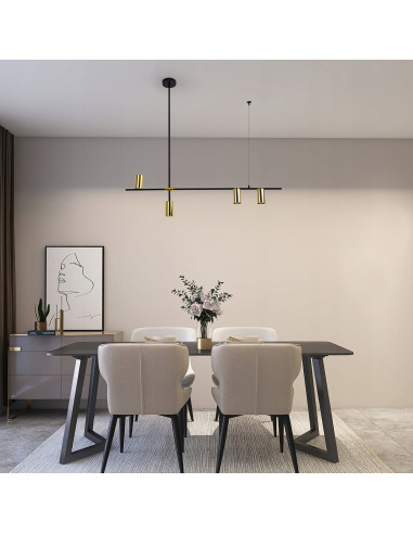 Lampa wisząca Arizona w czerni i złocie z 4 punktami świetlnymi - nowoczesna elegancja do wnętrz biurowych i domowych