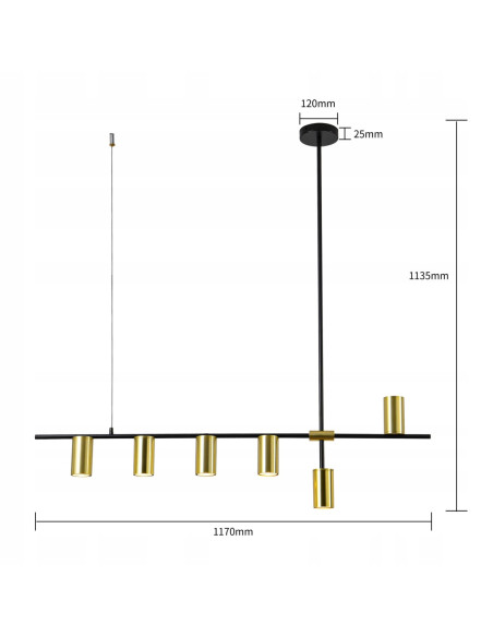 Lampa wisząca Arizona w złote klosze na czarnej belce - nowoczesność i elegancja dla każdego wnętrza od Light Prestige