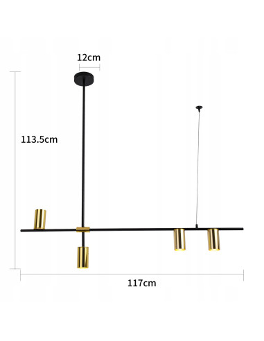 Lampa wisząca Arizona w czerni i złocie z 4 punktami świetlnymi - nowoczesna elegancja do wnętrz biurowych i domowych
