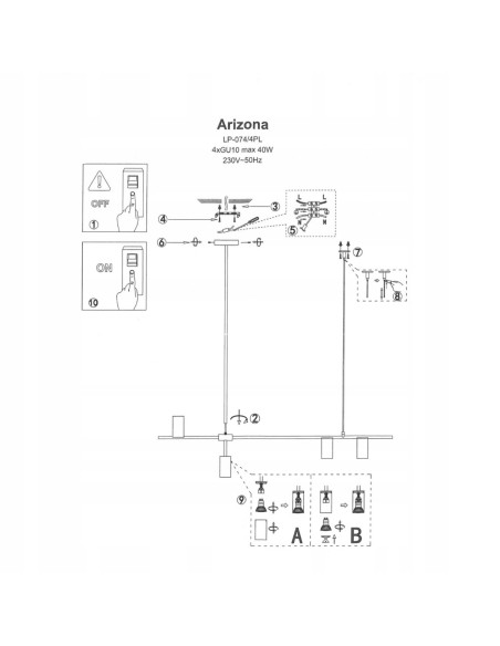 Lampa wisząca Arizona w złote klosze na czarnej belce - nowoczesność i elegancja dla każdego wnętrza od Light Prestige