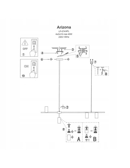 Lampa wisząca Arizona w czerni i złocie z 4 punktami świetlnymi - nowoczesna elegancja do wnętrz biurowych i domowych