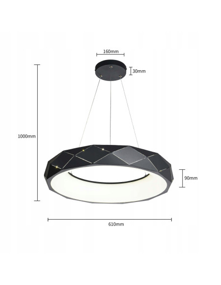 Lampa LED Reus Donut w Kolorze Czarnym, Elegancka Metalowa, 33W - Nowoczesny Design do Wnętrz Mieszkalnych i Biurowych