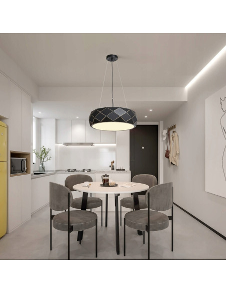 Lampa wisząca Reus w czerni z metalowym kloszem - nowoczesny design, 120 cm, idealna do eleganckich wnętrz.