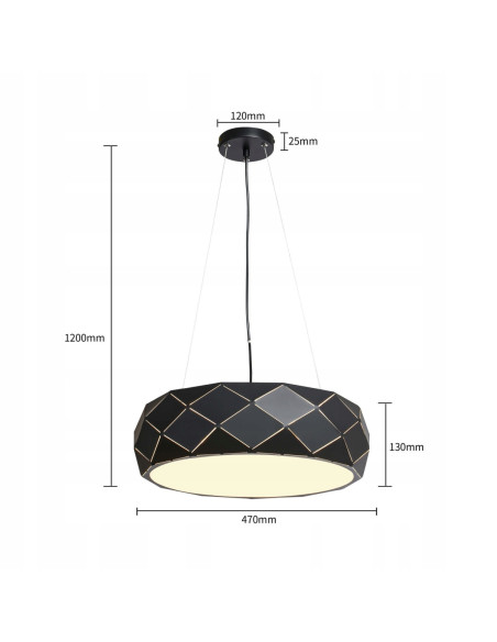 Lampa wisząca Reus w czerni z metalowym kloszem - nowoczesny design, 120 cm, idealna do eleganckich wnętrz.