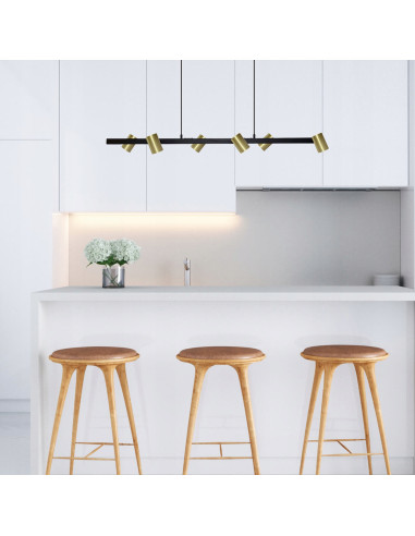 Listwa Oświetleniowa Snow z 6 Reflektorami w Złocie i Czarni, Nowoczesny Design do Jadalni i Biura