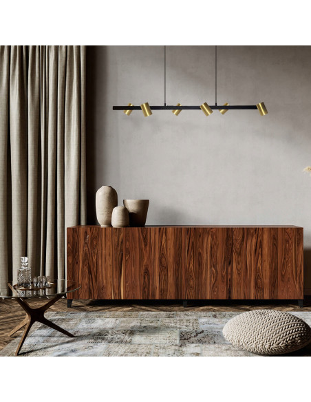 Listwa Oświetleniowa Snow z 6 Reflektorami w Złocie i Czarni, Nowoczesny Design do Jadalni i Biura