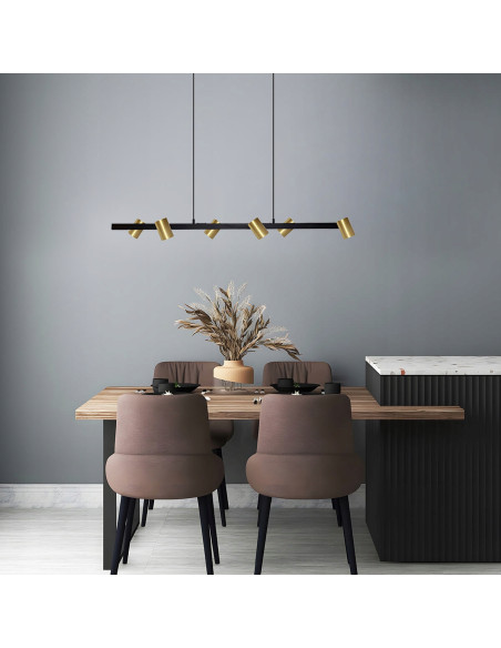 Listwa Oświetleniowa Snow z 6 Reflektorami w Złocie i Czarni, Nowoczesny Design do Jadalni i Biura