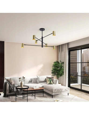 Lampa wisząca SNOW czarno-złota z regulacją, 6 punktów świetlnych - nowoczesny design do biura i salonu