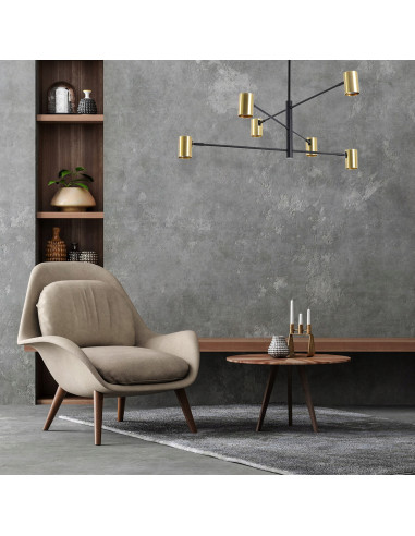 Lampa wisząca SNOW czarno-złota z regulacją, 6 punktów świetlnych - nowoczesny design do biura i salonu