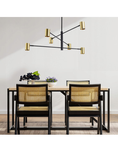 Lampa wisząca SNOW czarno-złota z regulacją, 6 punktów świetlnych - nowoczesny design do biura i salonu