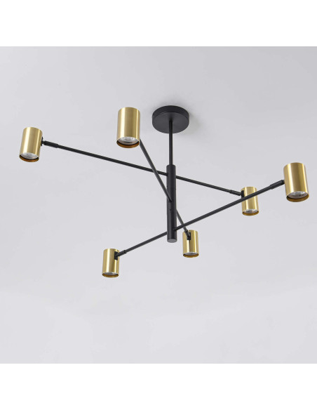 Lampa wisząca SNOW czarno-złota z regulacją, 6 punktów świetlnych - nowoczesny design do biura i salonu