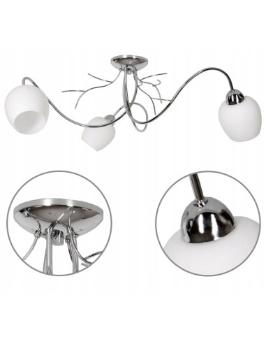 Plafon sufitowy Dorika 3 - elegancka lampa chromowa z kwiatowymi kloszami do nowoczesnych wnętrz