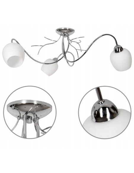 Plafon sufitowy Dorika 3 - elegancka lampa chromowa z kwiatowymi kloszami do nowoczesnych wnętrz