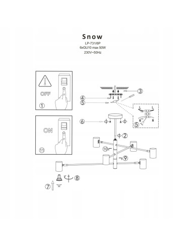 Lampa wisząca SNOW czarno-złota z regulacją, 6 punktów świetlnych - nowoczesny design do biura i salonu