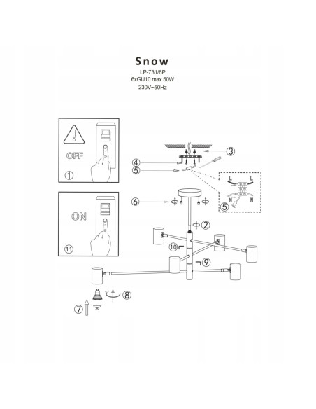 Lampa wisząca SNOW czarno-złota z regulacją, 6 punktów świetlnych - nowoczesny design do biura i salonu