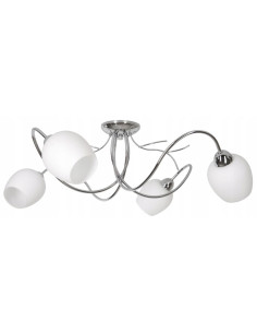 Plafon sufitowy Dorika E14 z chromu i białymi kloszami, nowoczesny żyrandol 4-punktowy do eleganckich wnętrz