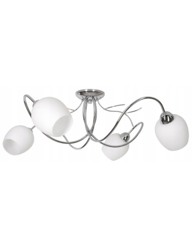 Plafon sufitowy Dorika E14 z chromu i białymi kloszami, nowoczesny żyrandol 4-punktowy do eleganckich wnętrz