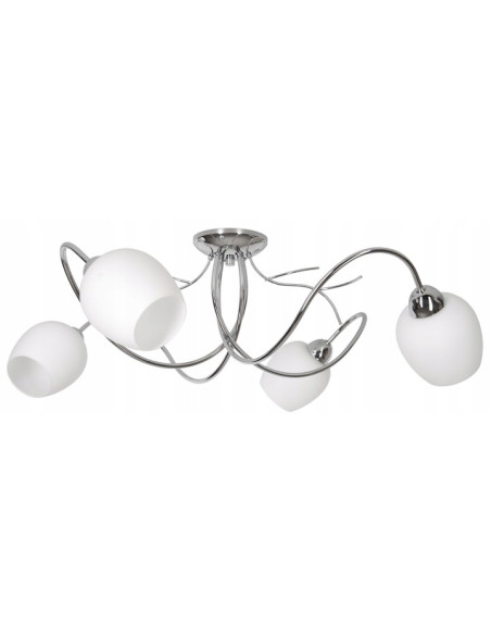 Plafon sufitowy Dorika E14 z chromu i białymi kloszami, nowoczesny żyrandol 4-punktowy do eleganckich wnętrz