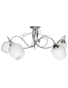 Plafon nowoczesny Dorika 5-punktowy w srebrze z białymi kloszami - eleganckie oświetlenie do salonu i sypialni