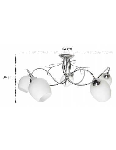 Plafon nowoczesny Dorika 5-punktowy w srebrze z białymi kloszami - eleganckie oświetlenie do salonu i sypialni