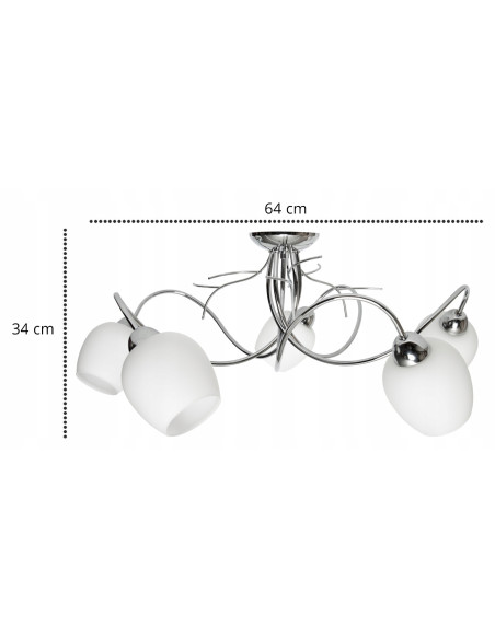 Plafon nowoczesny Dorika 5-punktowy w srebrze z białymi kloszami - eleganckie oświetlenie do salonu i sypialni