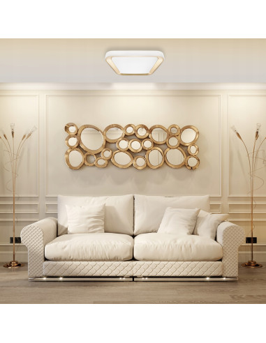 Plafon LED QUADRO GOLD z regulacją, elegancki biało-złoty design do kuchni, biura i salonu, 7050 lm.
