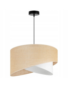 Lampa wisząca JUTA - skandynawski design z podwójnym abażurem w bieli i beżu do jadalni i salonu