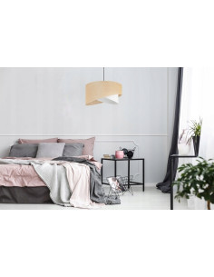 Lampa wisząca JUTA - skandynawski design z podwójnym abażurem w bieli i beżu do jadalni i salonu 2