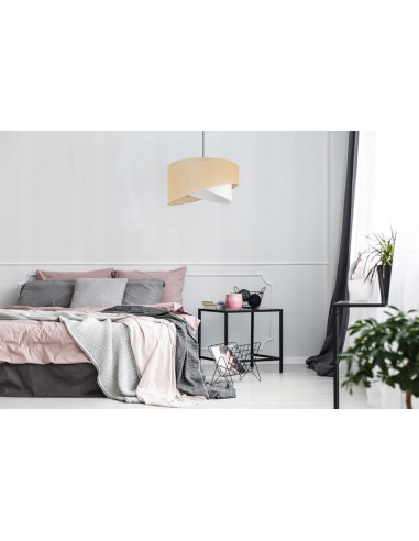 Lampa wisząca JUTA - skandynawski design z podwójnym abażurem w bieli i beżu do jadalni i salonu