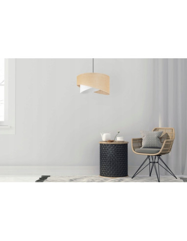 Lampa wisząca JUTA - skandynawski design z podwójnym abażurem w bieli i beżu do jadalni i salonu