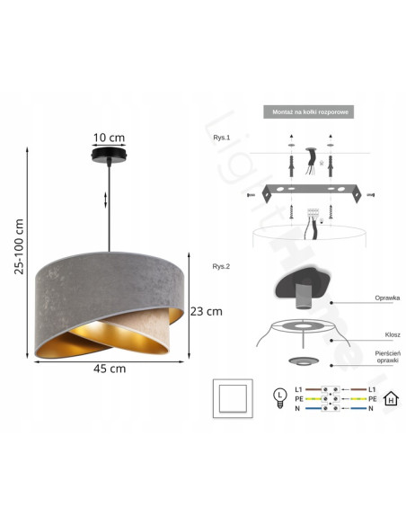 Nowoczesna szara lampa MEDIOLAN z złotym kloszem - eleganckie oświetlenie do sypialni i stylowych wnętrz