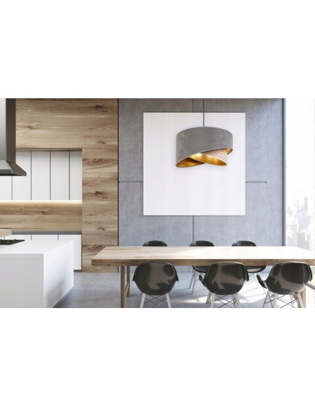 Nowoczesna szara lampa MEDIOLAN z złotym kloszem - eleganckie oświetlenie do sypialni i stylowych wnętrz