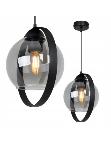 Lampa wisząca RING HAGA - elegancka z przydymionym szkłem i metalową obręczą, idealna do nowoczesnych wnętrz.