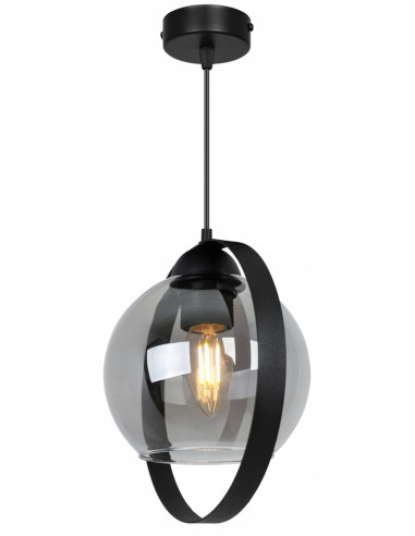 Lampa wisząca RING HAGA - elegancka z przydymionym szkłem i metalową obręczą, idealna do nowoczesnych wnętrz.