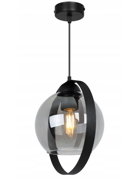 Lampa wisząca RING HAGA - elegancka z przydymionym szkłem i metalową obręczą, idealna do nowoczesnych wnętrz.