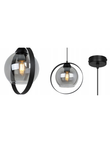 Lampa wisząca RING HAGA - elegancka z przydymionym szkłem i metalową obręczą, idealna do nowoczesnych wnętrz.