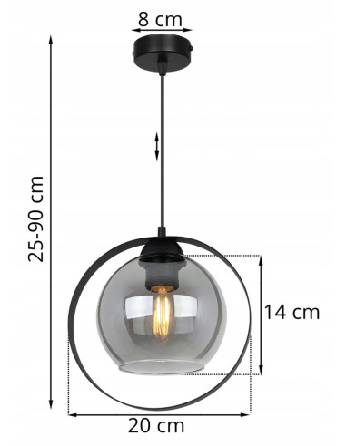 Lampa wisząca RING HAGA - elegancka z przydymionym szkłem i metalową obręczą, idealna do nowoczesnych wnętrz.