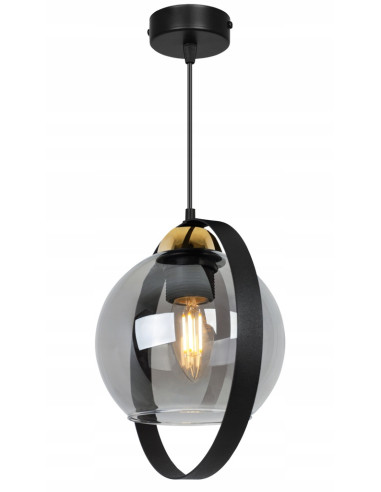 Lampa wisząca RING HAGA - elegancka z przydymionym szkłem i metalową obręczą, idealna do nowoczesnych wnętrz.